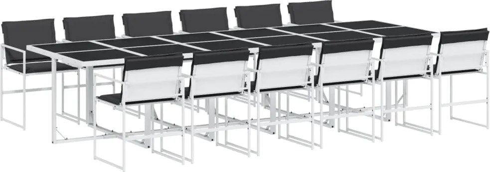 vidaXL Set mobilier de grădină, 13 piese, cu perne, alb, textilenă