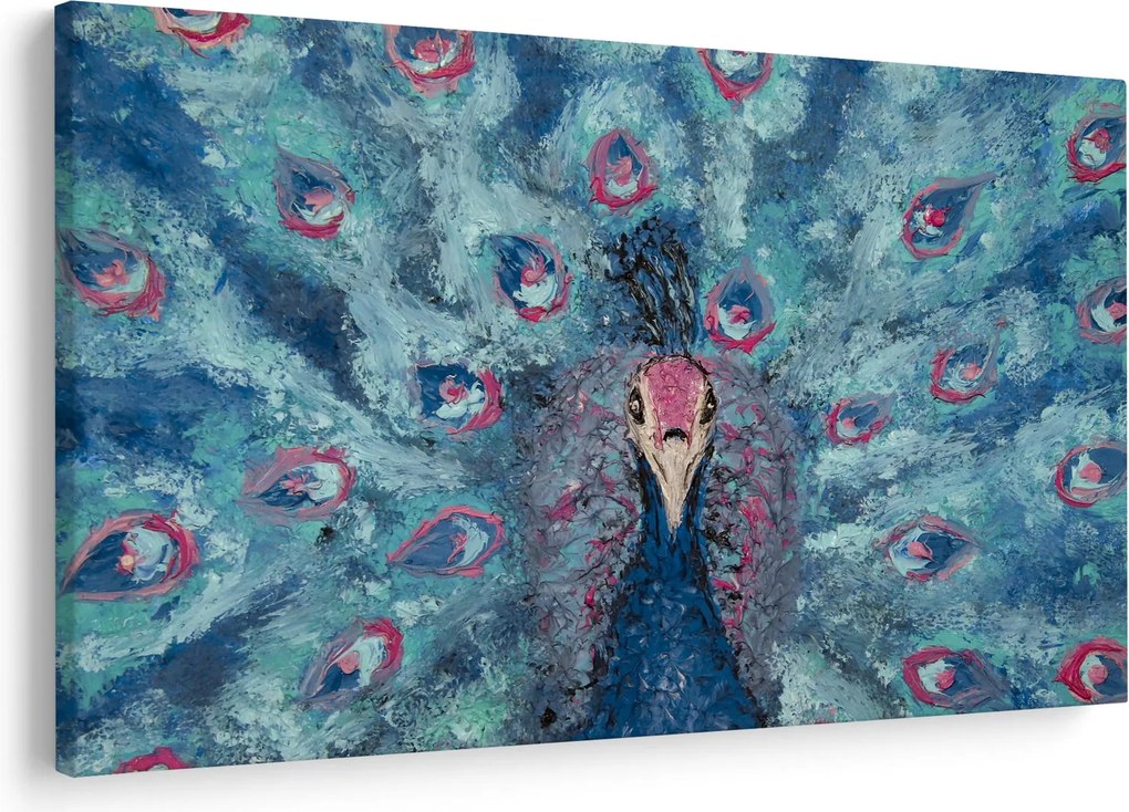 Tablou cu păun pictat (90x60 cm)