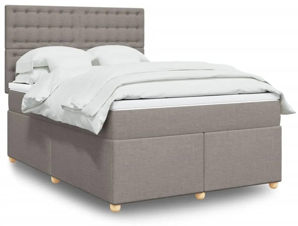 vidaXL Pat box spring cu saltea, gri taupe, 140x200 cm, textil