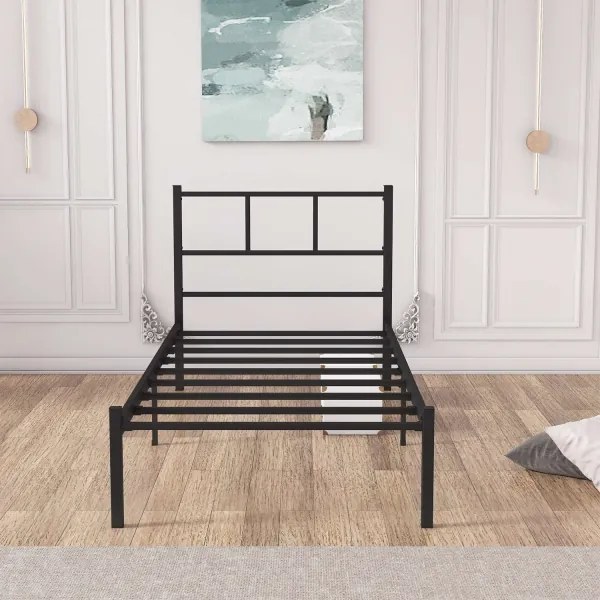 Pat metalic ROVAN 90 x 200 cm pentru o persoană, negru, sarcină maximă 120 kg