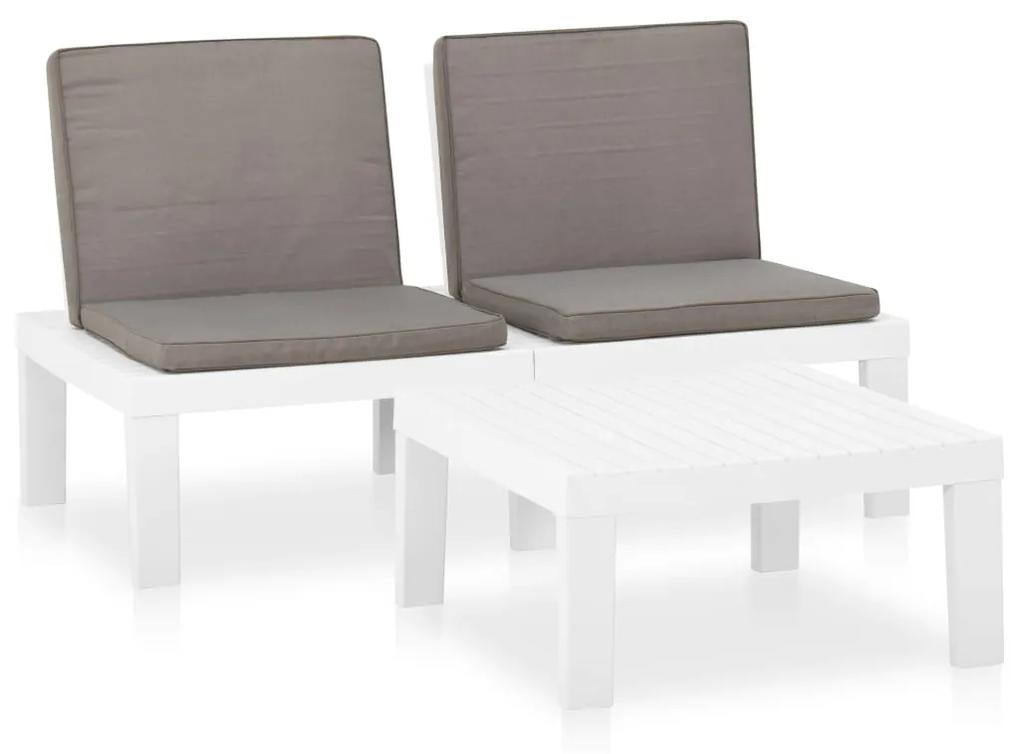 315852 vidaXL Set mobilier de grădină cu perne, 2 piese, alb, plastic