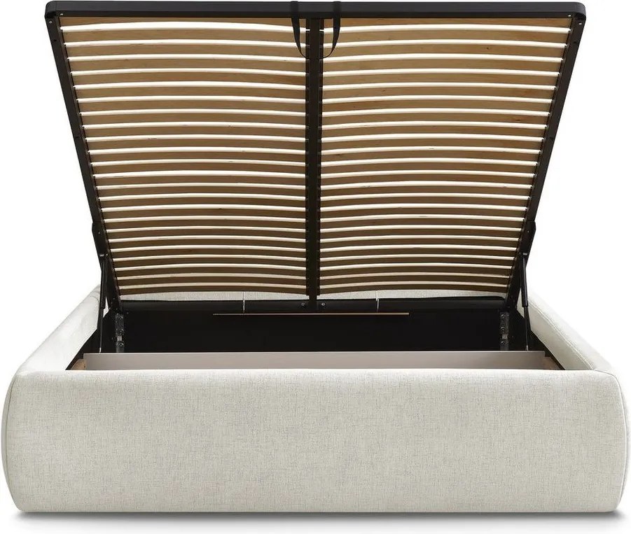 Pat matrimonial bej tapițat cu spațiu de depozitare/fără tăblie cu somieră 160x200 cm Inera – Bobochic Paris