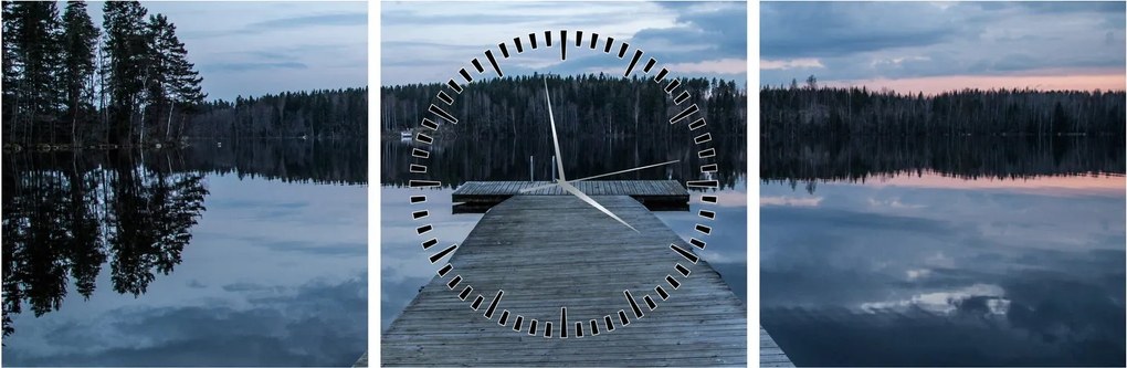 Tablou - Ponton de lemn, lac (cu ceas) (90x30 cm)