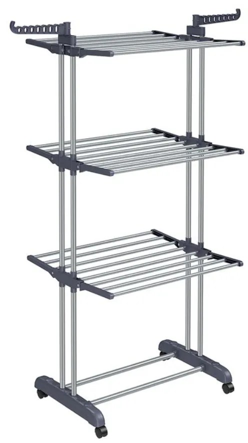 Uscător de rufe ELTON cu 4 niveluri pe roți, 63,5x128x173cm, gri SongmicsHome