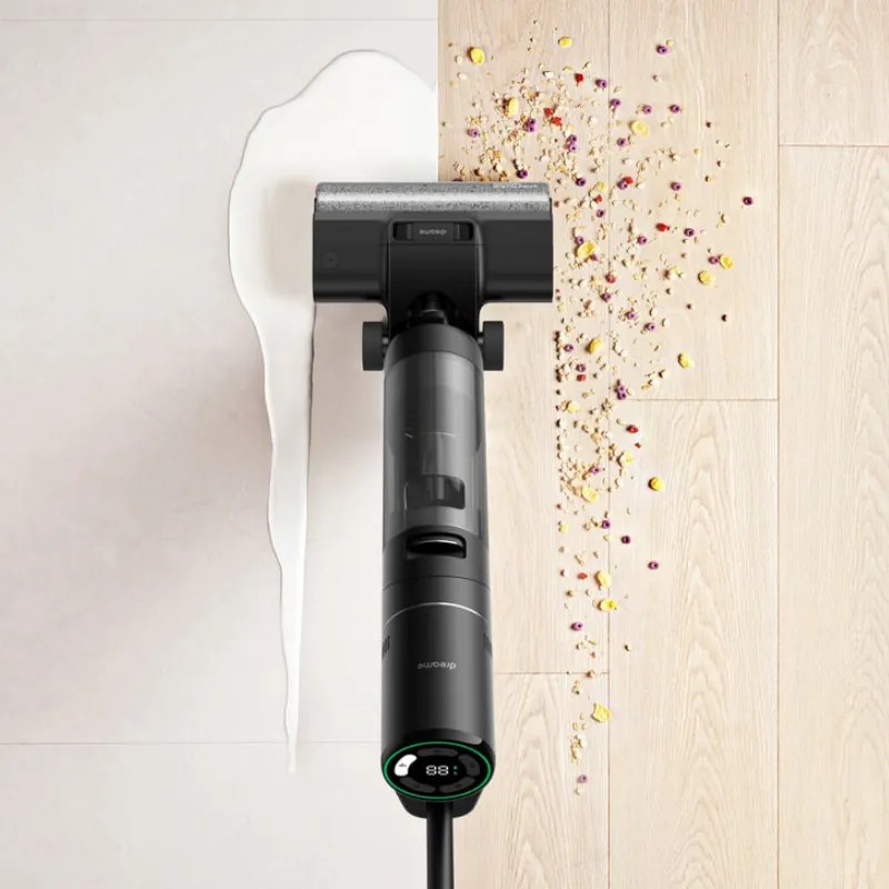 Aspirator vertical DREAME H12 Pro HHR25A, 300W, 0.7/0.9 l, 3 moduri, 35 min, Umed/uscat, Alerte vocale, LED, Uscare mop automată, Negru/gri