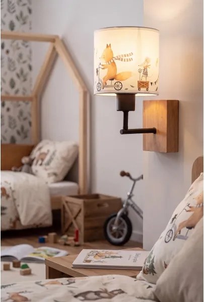Brilagi - Lampă de perete BOBO WOOD 1xE27/25W/230V stejar/negru/alb/cu animale
