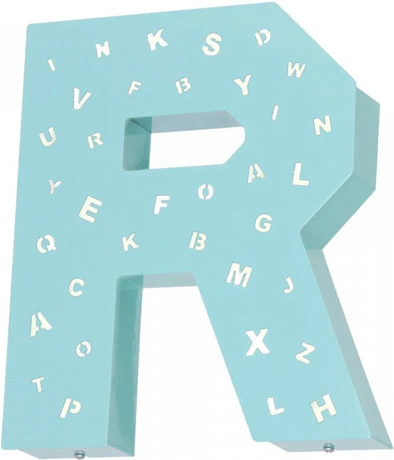 Decoratiune luminoasa turcoaz pentru perete din metal Letter R Aldex