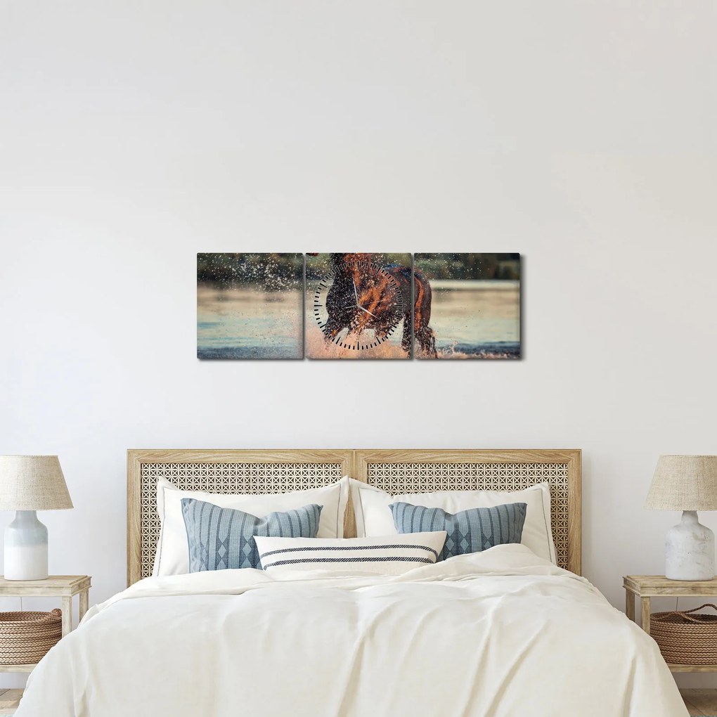 Tablou - Cal care aleargă (cu ceas) (90x30 cm)