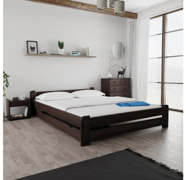 Pat Emily 140x200 cm, nuc Saltele: Cu saltele Deluxe 10 cm, Somiera pat: Cu lamele drepte
