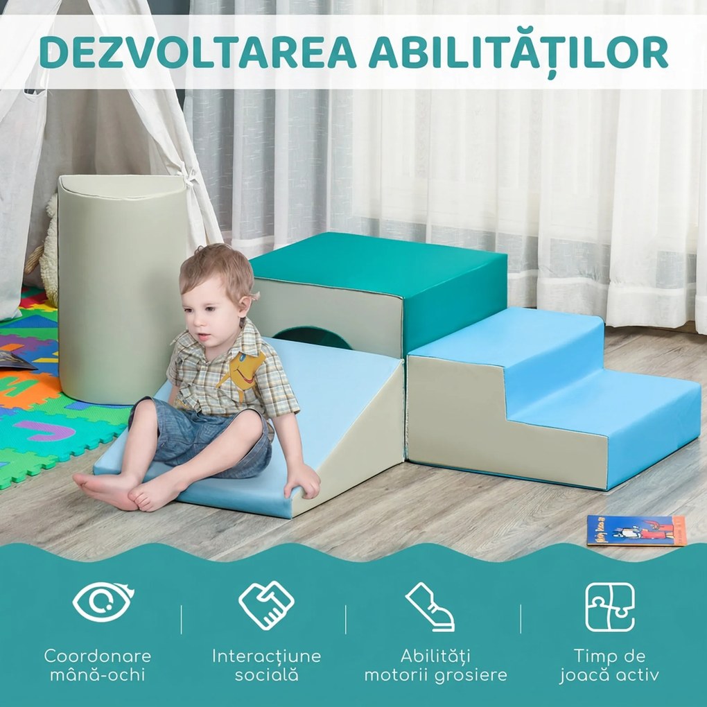 HOMCOM Set de 4 Blocuri Moi de Construcție pentru Copii, Joc Modulabil pentru Copii 1-3 Ani, 150x50x39 cm, Multicolor | Aosom Romania