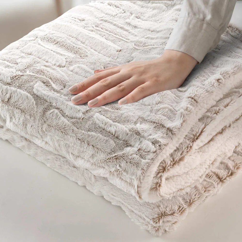 Pătură bej din micropluș/cocolino 180x220 cm Lynx – douceur d'intérieur