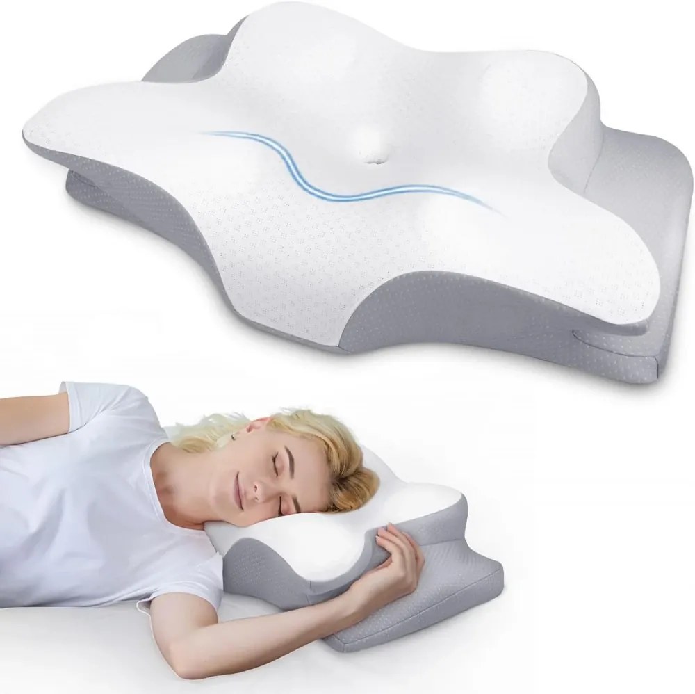 CERVI-SAN PRO CONTUR, pentru ameliorarea durerilor din zona cervicală, elimină presiunea din zona umerilor, contur cu design ergonomic, spumă cu memorie inodora, două înălțimi, pentru toate pozițiile de dormit