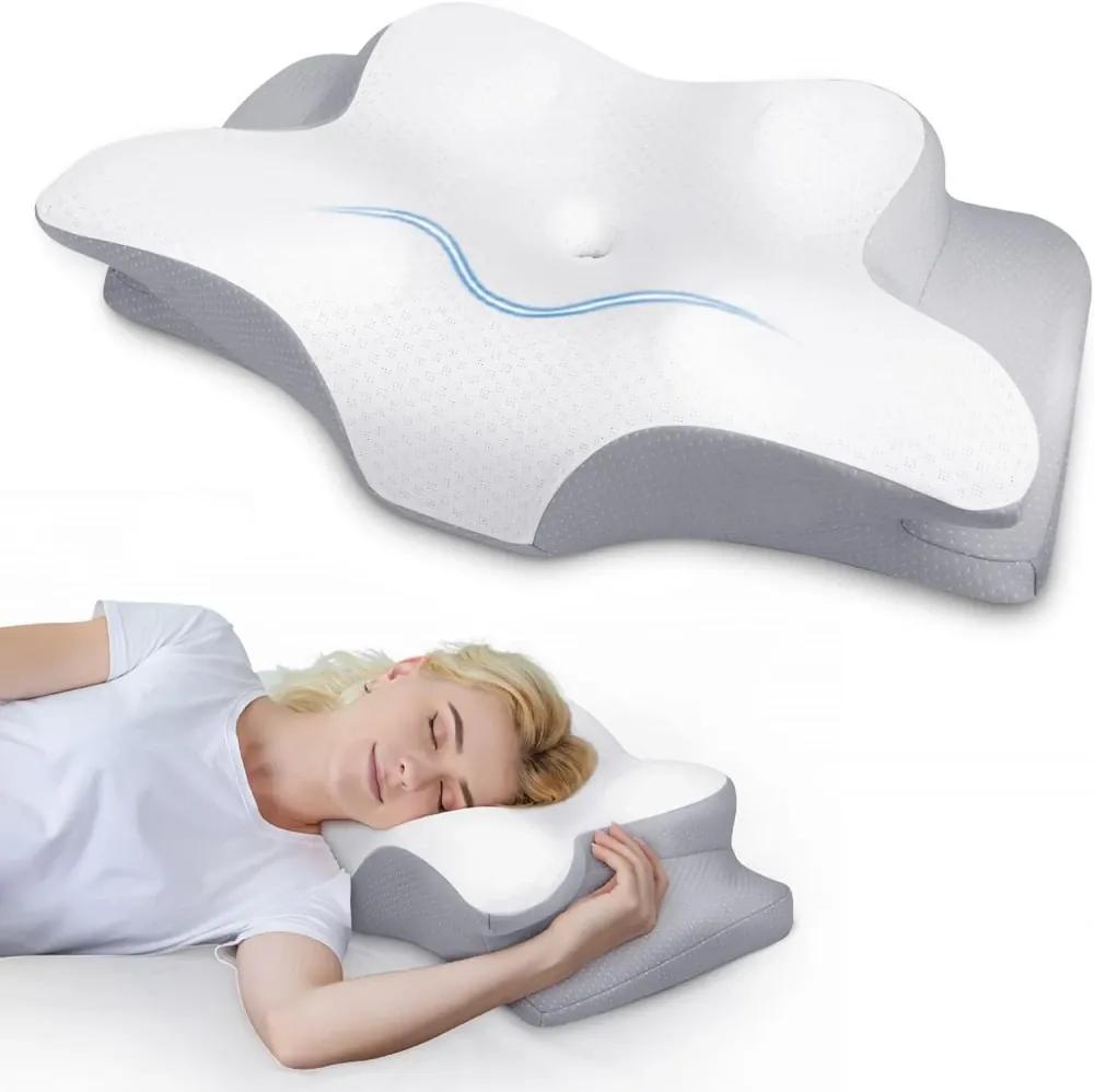Pernă CERVI-SAN PRO CONTUR, pentru ameliorarea durerilor din zona cervicală, elimină presiunea din zona umerilor, contur cu design ergonomic, spumă cu memorie inodora, două înălțimi, pentru toate pozițiile de dormit