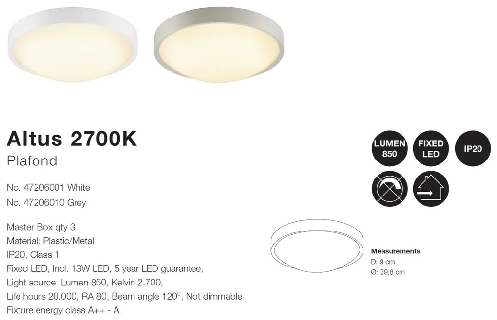 Plafoniera LED design circular Altus 2700 alba 47206001 NL