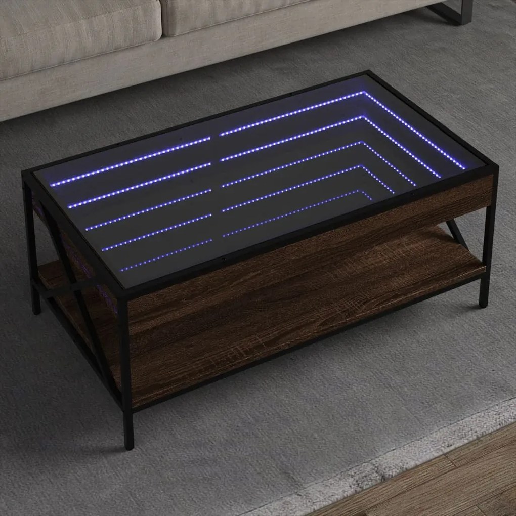 Masuta de cafea cu LED infinity, stejar maro, 90x50x38 cm