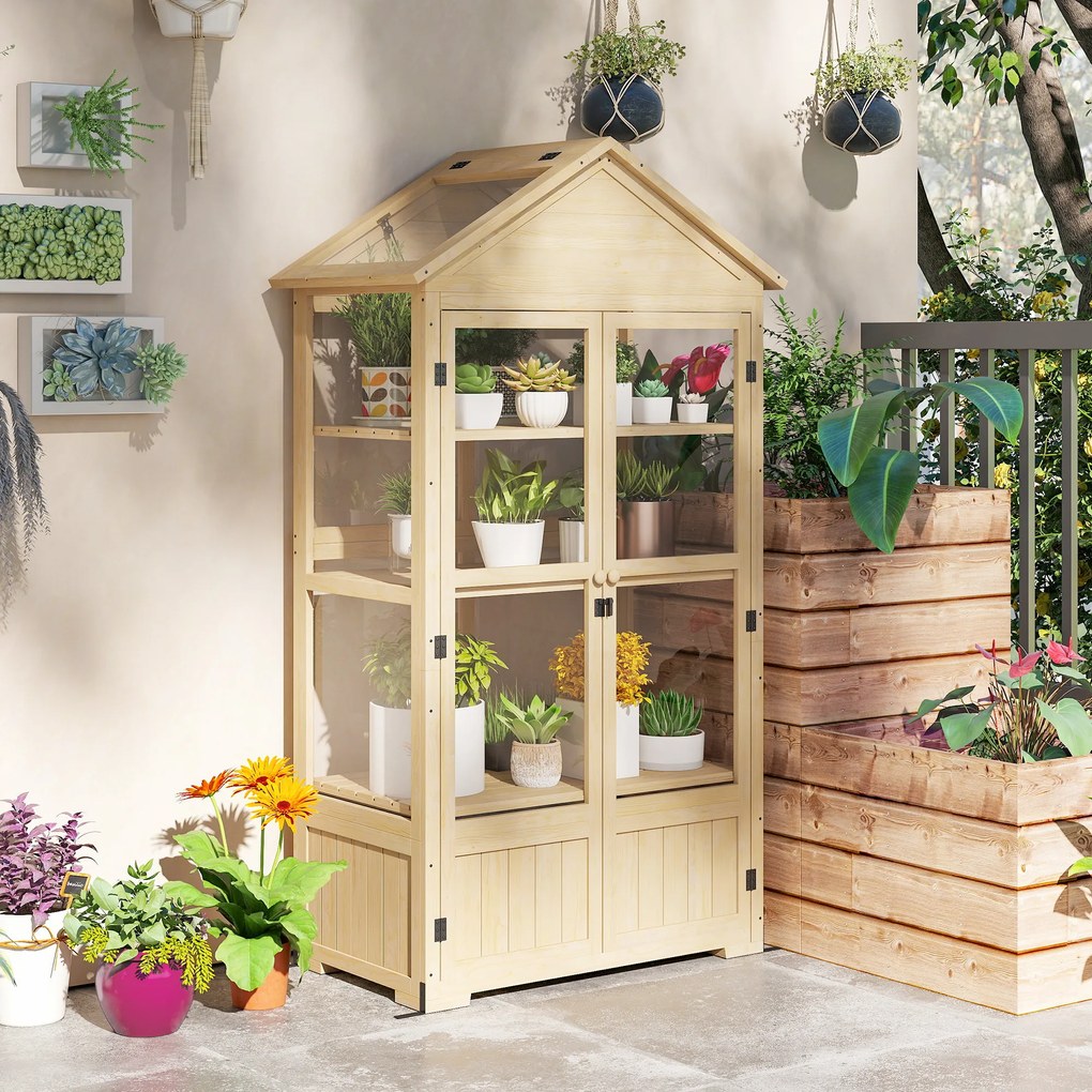 Outsunny Seră, cu Raft, Fereastră Acoperiș, Ușă Închidere, Acrip, Cadru din Lemn, 100 x 56, 5 x 178 cm | Aosom Romania