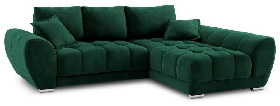 Colțar extensibil cu tapițerie de catifea și șezlong pe partea dreaptă Windsor &amp; Co Sofas Nuage, verde smarald