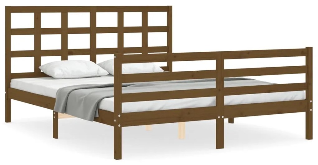 3193999 vidaXL Cadru de pat cu tăblie, maro miere, 160x200 cm, lemn masiv