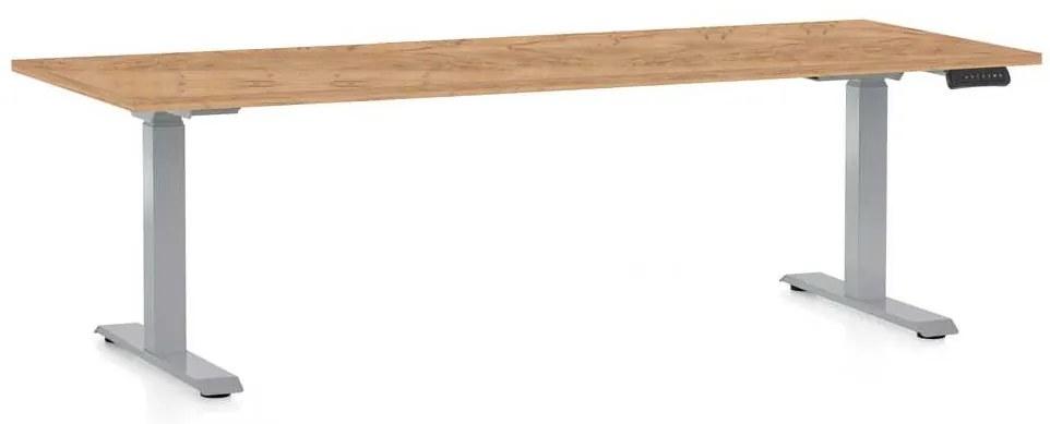 Masă înălțime reglabilă OfficeTech D, 200 x 80 cm, picioare gri, stejar kraft