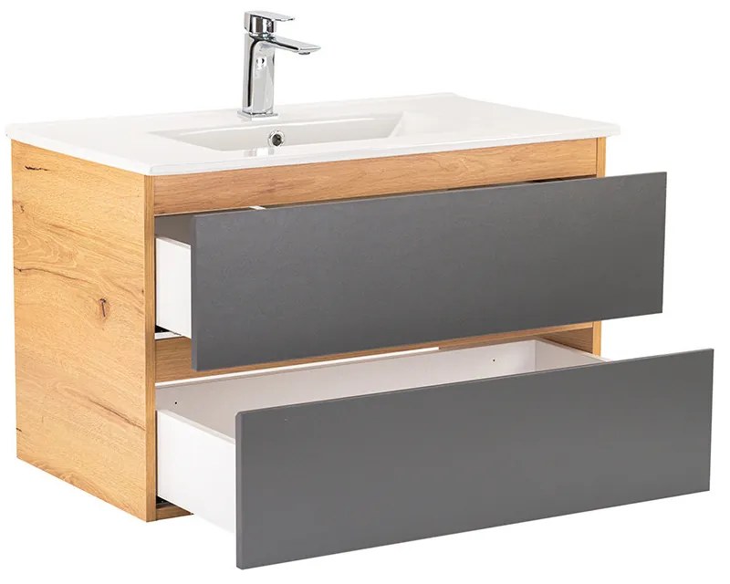 Dulap inferior Vario Forte 80 cu lavoar stejar-antracit