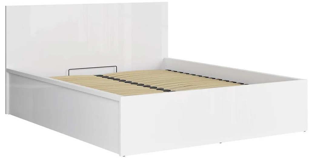 Pat matrimonial 160 cm Tetrix 11 (alb lucios) (cu somieră) (cu sp. depozitare). Promo -35%. 1098491