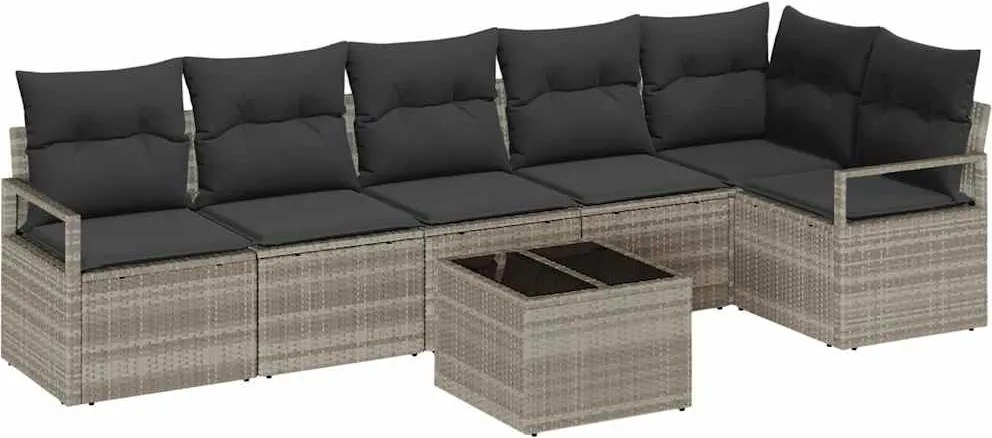 vidaXL Set de canapele pentru grădină 7 pcs Gri deschis poliratan