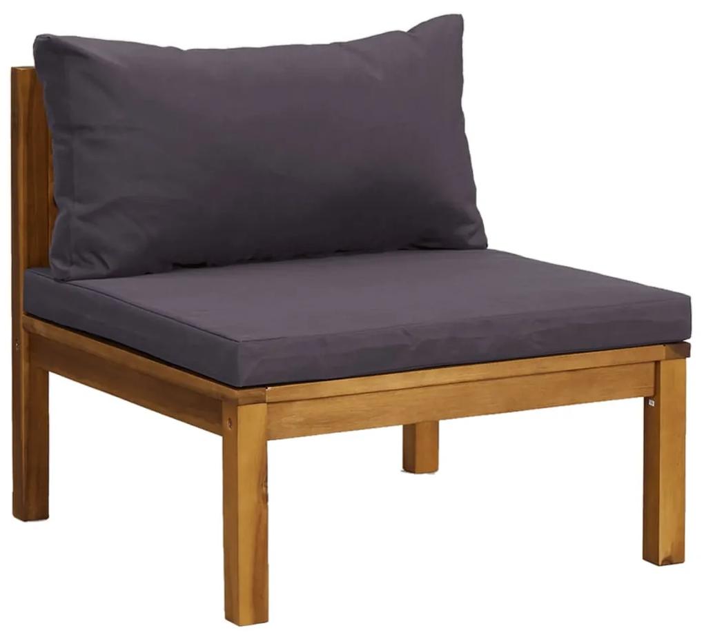 Set mobilier de gradina cu perne, 3 piese, lemn masiv de acacia Morke gra, colt + mijloc + suport pentru picioare, 1
