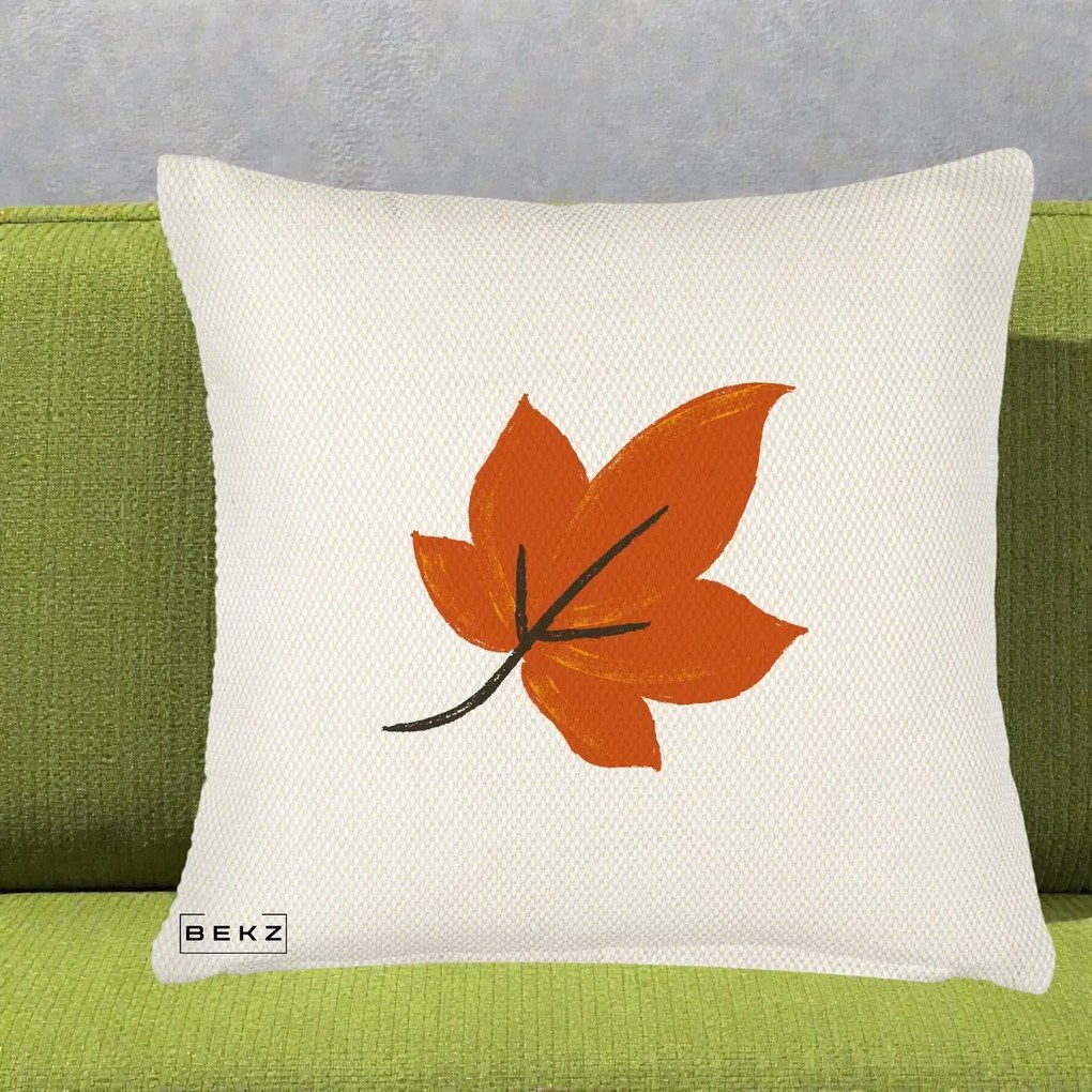 Perna Decorativa Frunza de Toamna Portocalie, 40x40 cm, Crem Reliefat, Husa Detasabila, Perna Inclusa, BEKZ®