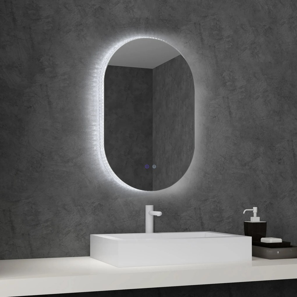 kleankin Oglindă de Perete cu Lumină LED în 3 Culori și Funcție Anti-Aburire, 81x51x4.5 cm, Transparent | Aosom Romania