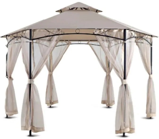 Pavilion gradina cu plasa de tantari, hexagonal, Ingrida, 390 cm, culoare bej