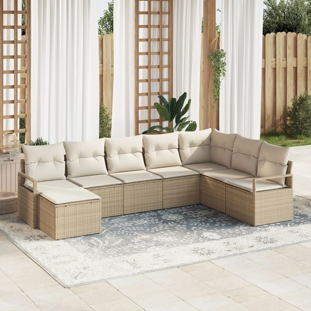 vidaXL Set de canapele pentru grădină 8 pcs Bej Rattan poli