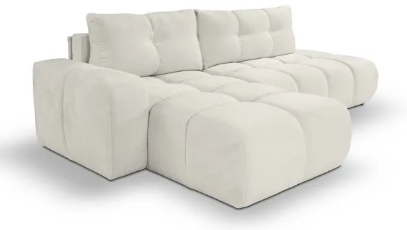 Colțar extensibil tapițat ALMADA, tip L, orientare stânga, cu spațiu de depozitare, bej