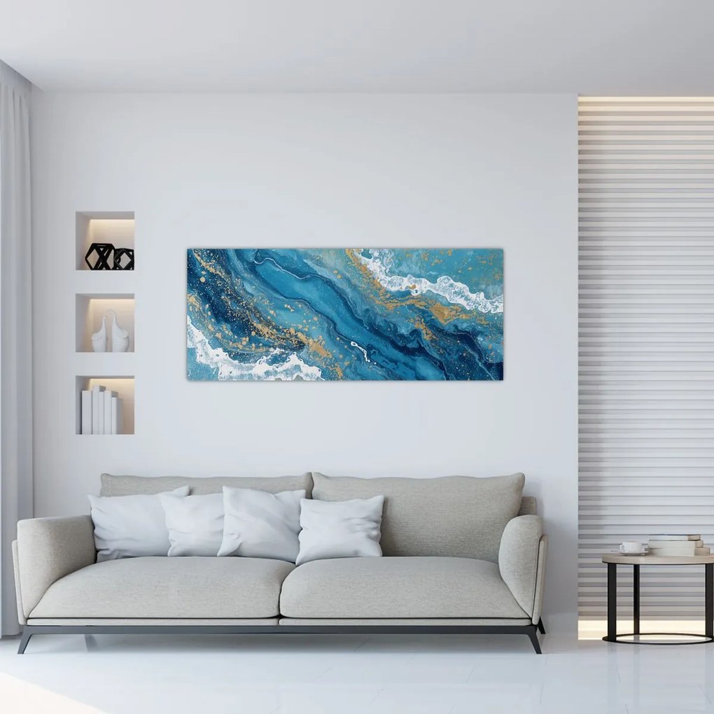 Tablou - Marmură bleu cu aur II. (120x50 cm)