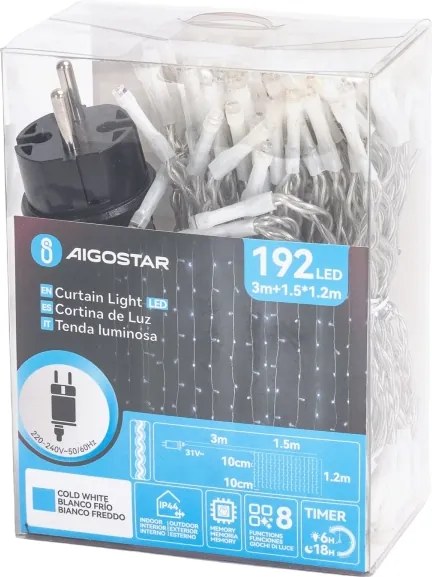 Aigostar-LED Ghirlandă de Crăciun pentru exterior 192xLED/8 funcții 4,5x1,2m IP44 alb rece