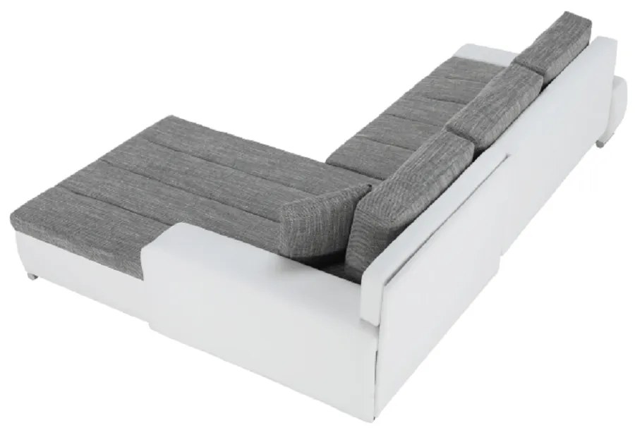 Colţar, piele ecologică/ alb/material gri melir, TONIKS