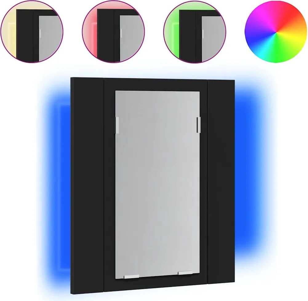vidaXL Dulap de baie cu oglindă & LED, negru, 40x12x45 cm, acril
