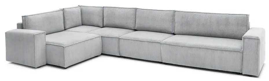 Colțar gri deschis cu tapițerie din catifea reiată (cu colț pe partea stângă ) Nihad modular – Bobochic Paris