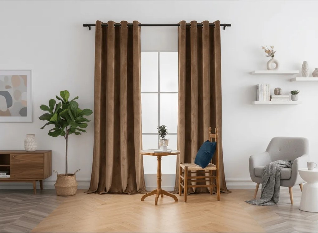 Draperie opaca maro scortisoara DREAM VELVET 140x230 cm Agatat: Inele metalice