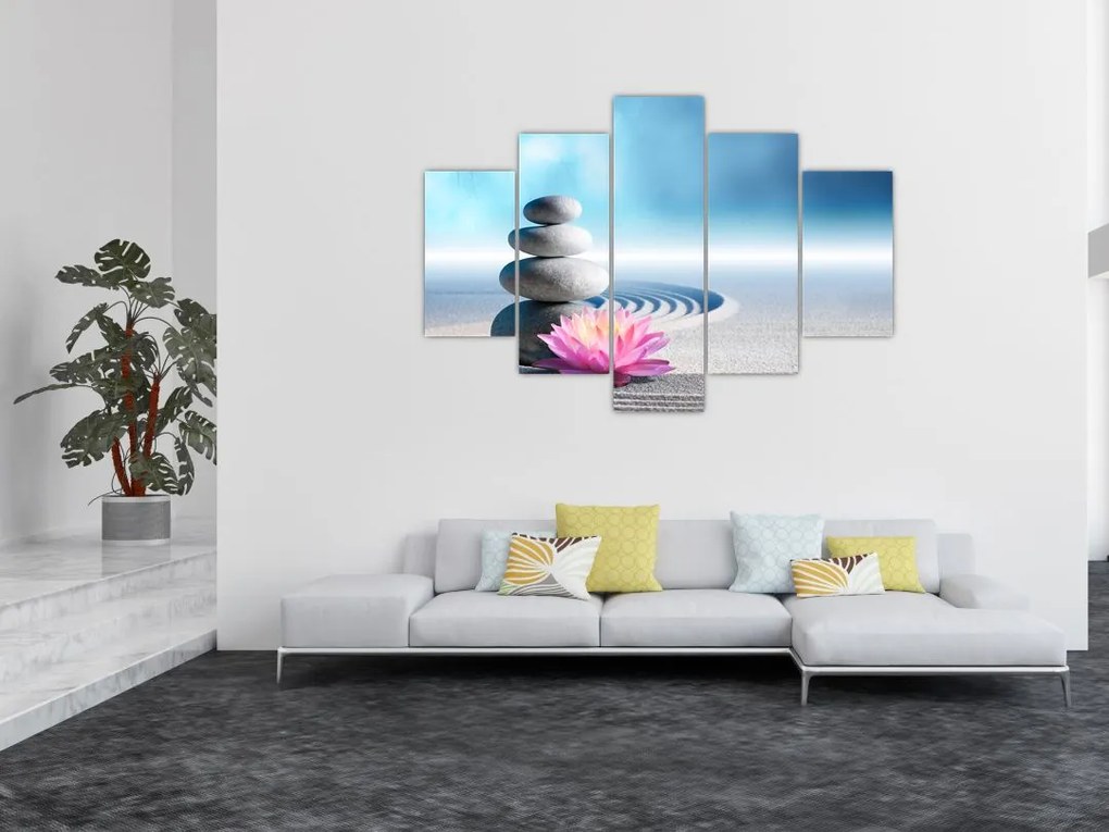 Tablou cu nisip, crin și pietrele spa (150x105 cm)