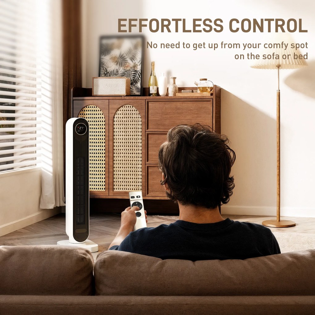 HOMCOM Încălzitor Electric cu Ventilator 2000W cu Telecomandă 30x22x82,5 cm, Alb | Aosom Romania