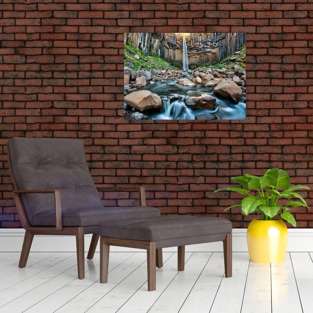 Tablou pe sticlă - Cascada Svartifoss, Islanda (70x50 cm)