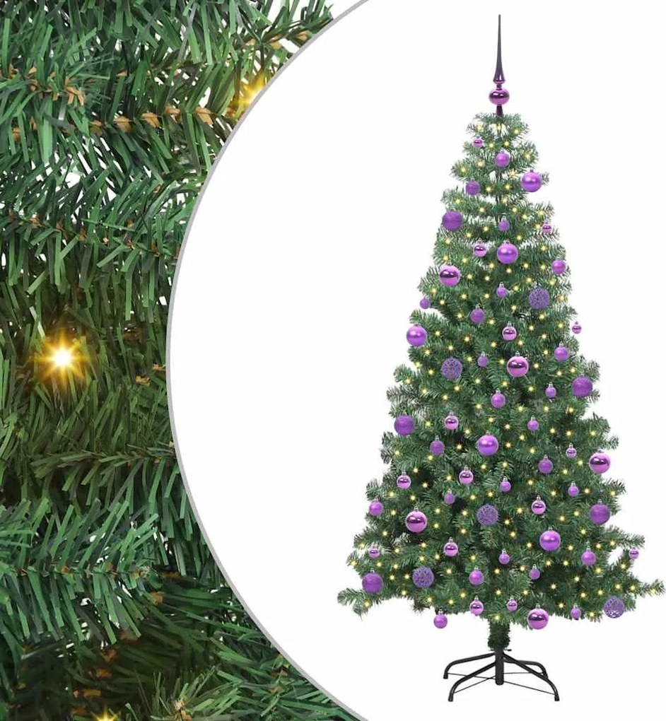 vidaXL Brad de Crăciun cu 300 LED cu suport Verde 240 cm PVC