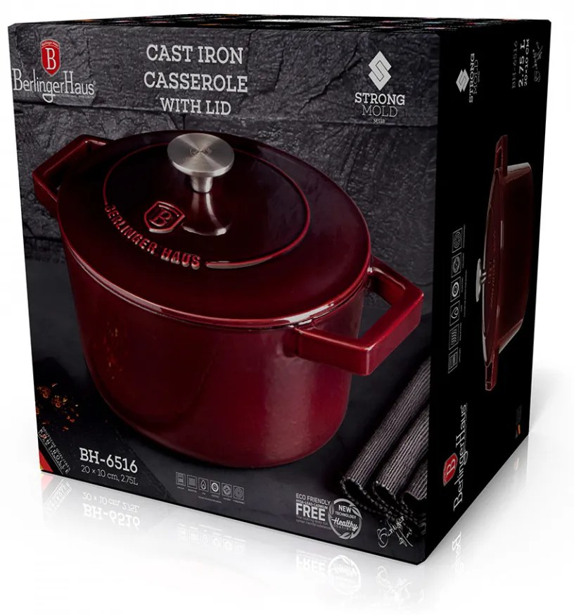 Cratita cu capac 20cm din fonta emailata Burgundy Metallic Line Berlinger Haus BH 6516