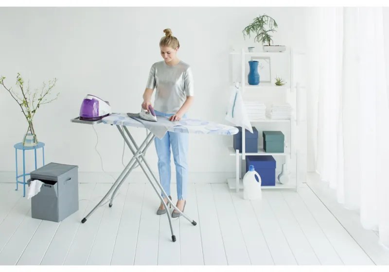 Masa de calcat Brabantia B 90300120, 124x38 cm, 7 pozitii de reglare, Suport generator de abur, PerfectFlow, Alb/Albastru