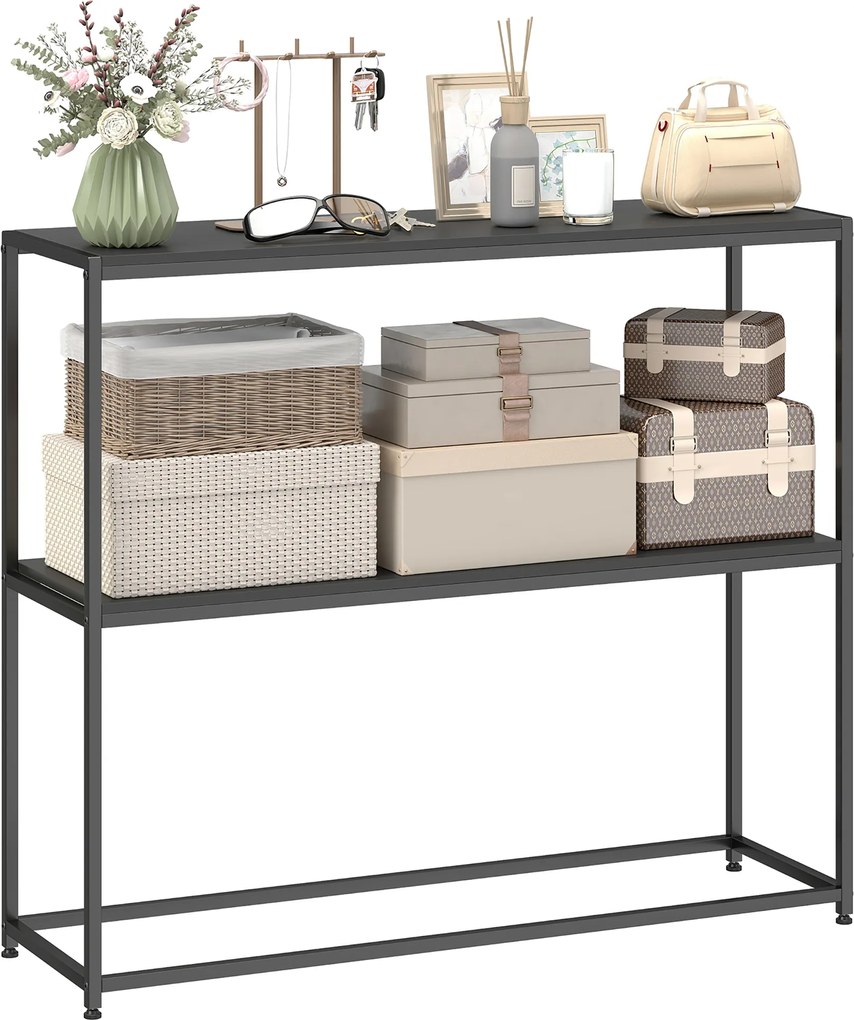HOMCOM Consolă din oțel 2 etajere Design modern pentru living intrare coridor 100 x 30 x 87 cm Negru | Aosom Romania