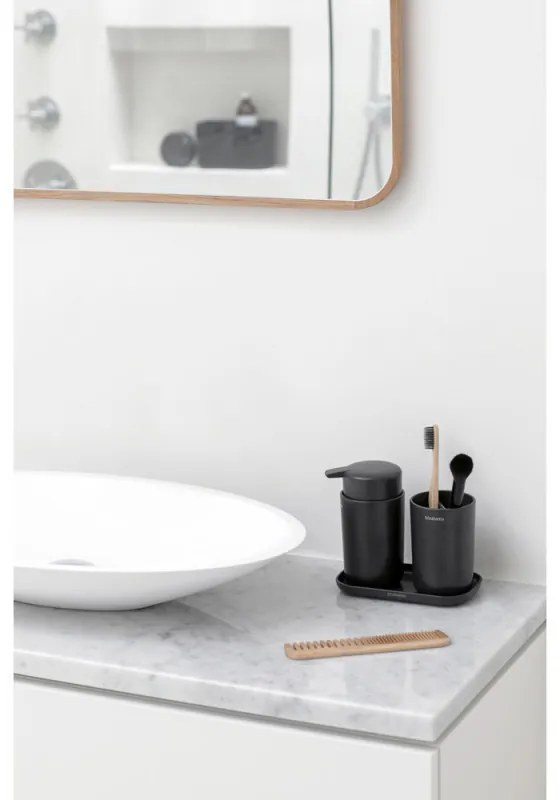 Set accesorii baie Brabantia ReNew 1003491, 3 piese, 250 ml, Rezistent la coroziune, Gri inchis