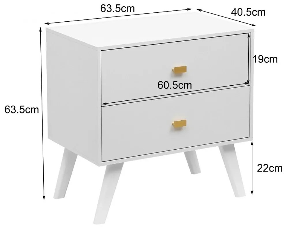 Noptieră cu 2 sertare, 63.5x40.5x63.5 cm, Alb