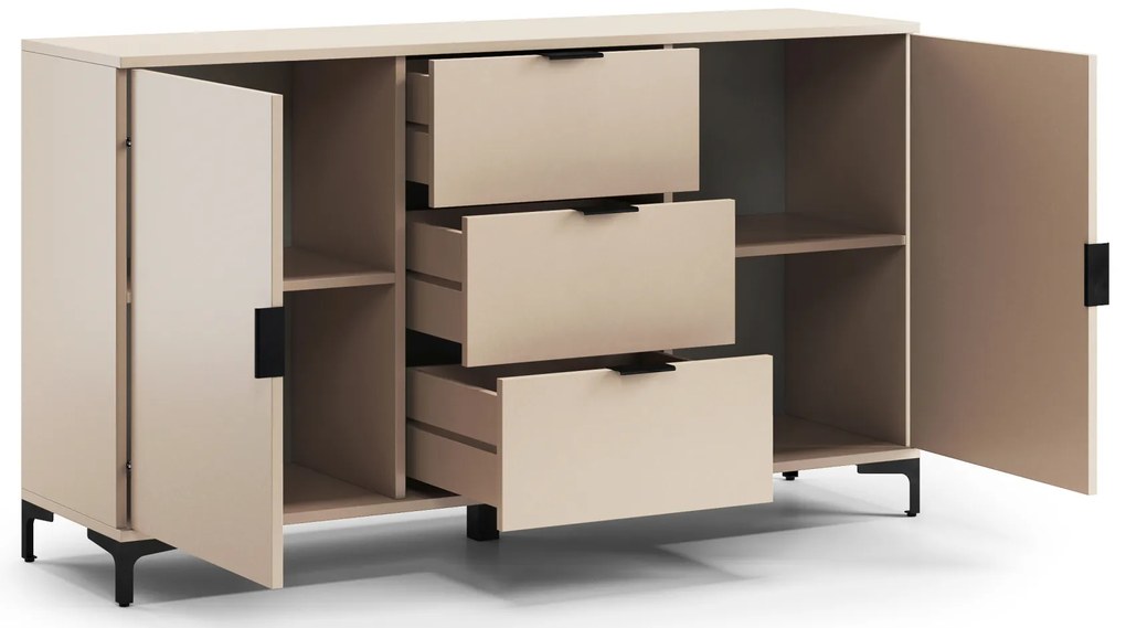 Mazzoni Comodă LANA K-150S Bej (Șampanie) - DULAP VERTICAL CU 2 UȘI CU SERTARE