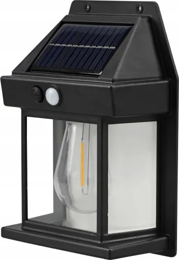 Aplică de perete solară cu senzor, LED, 3,7V 600 mAh, IP44, neagră
