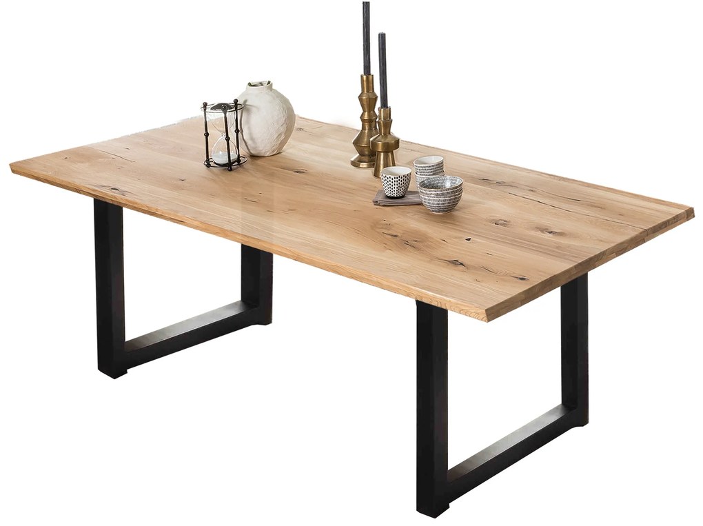 Masa dreptunghiulara din lemn de stejar Tables&amp;Co 220x100x75 cm maro/negru